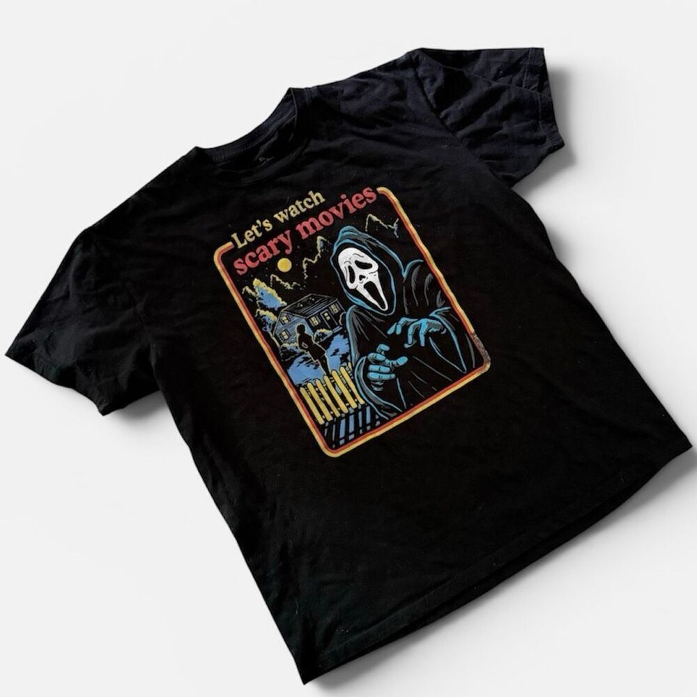 Ghost Face Halloween Horror Graphic Short Sleeve T Shirt Black XL